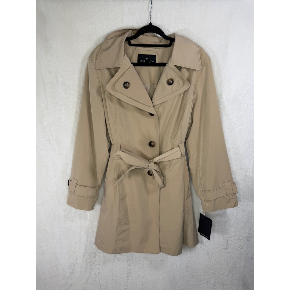 London Fog Trench Coat Women 1X Toffee Hooded Belted Rain Jacket L761809T28